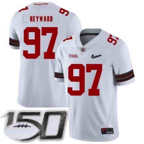 Ohio State Buckeyes 97 Cameron Heyward White Diamond Nike Logo College Football Stitched 150th Anniversary Patch Jersey